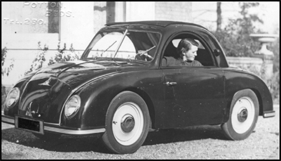 Eva Pokorova in a Champion car in the 1950s. It is this car which is now owned by the Potton History Society.